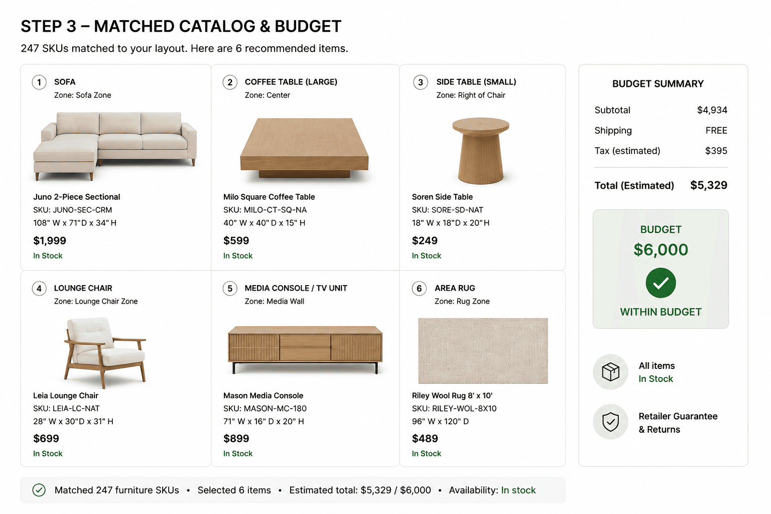 Matched catalog · Living room