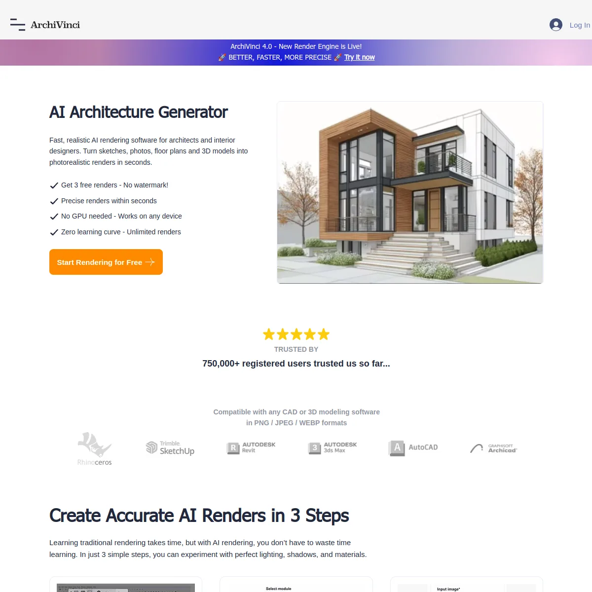 ArchiVinci AI rendering tool homepage