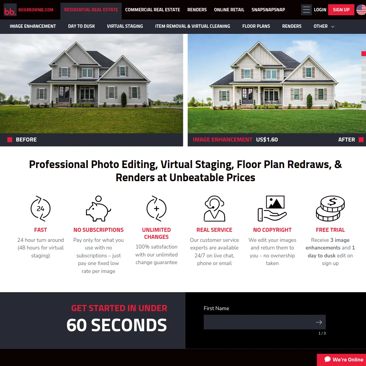 BoxBrownie property image editing and virtual staging service homepage