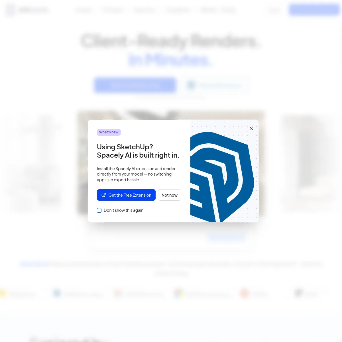 Spacely AI interior rendering tool homepage