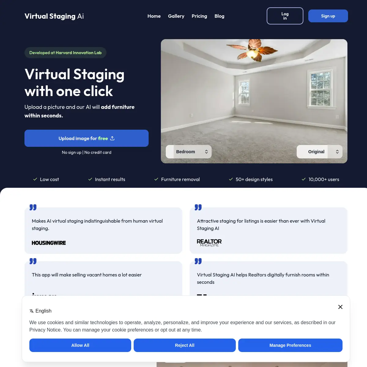 Virtual Staging AI empty-room staging tool homepage